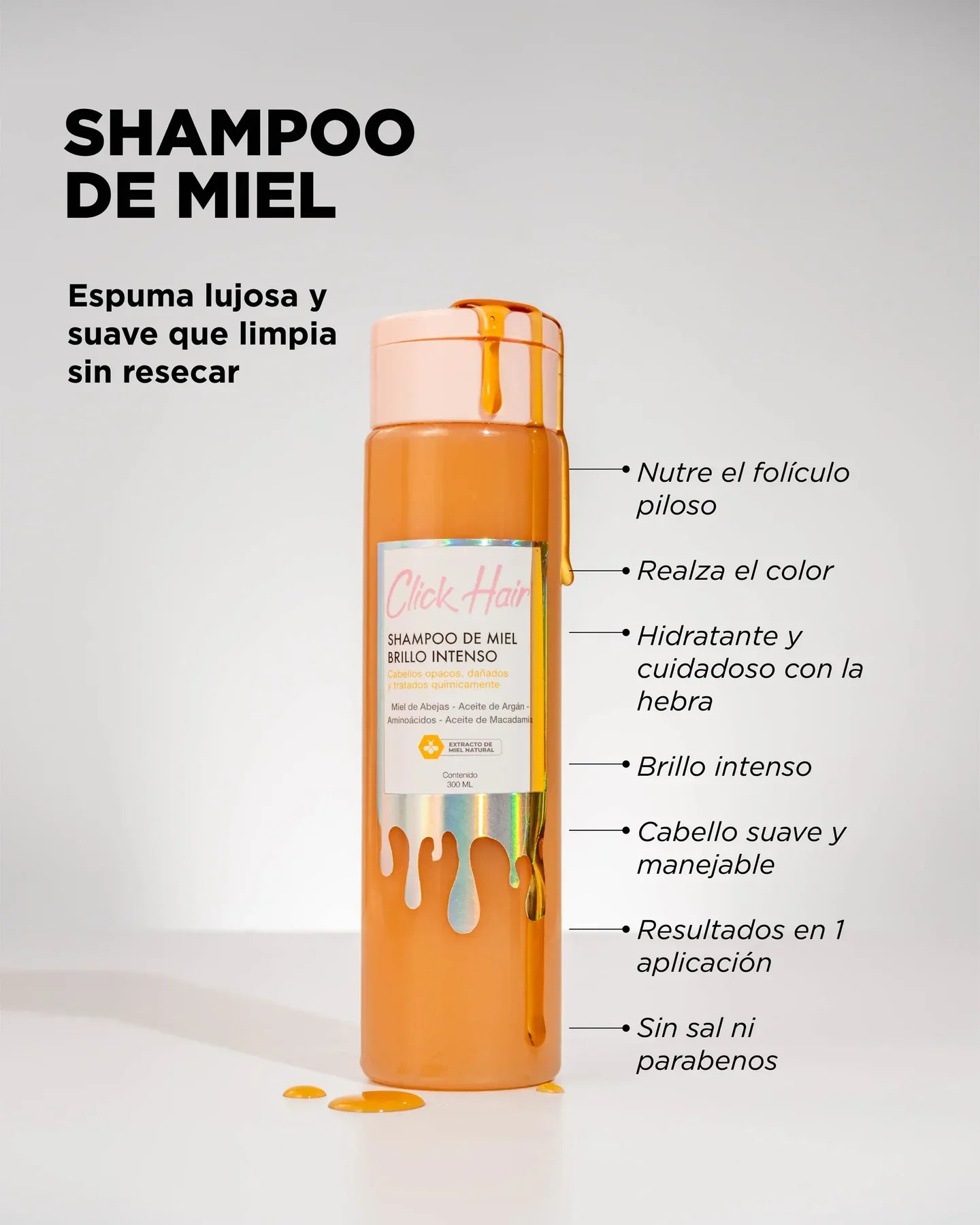 SHAMPOO DE MIEL BRILLO INTENSO CLICK HAIR 300 ml